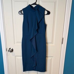 Adrianna Papell Sleeveless Blue Midi Dress with Ruffle